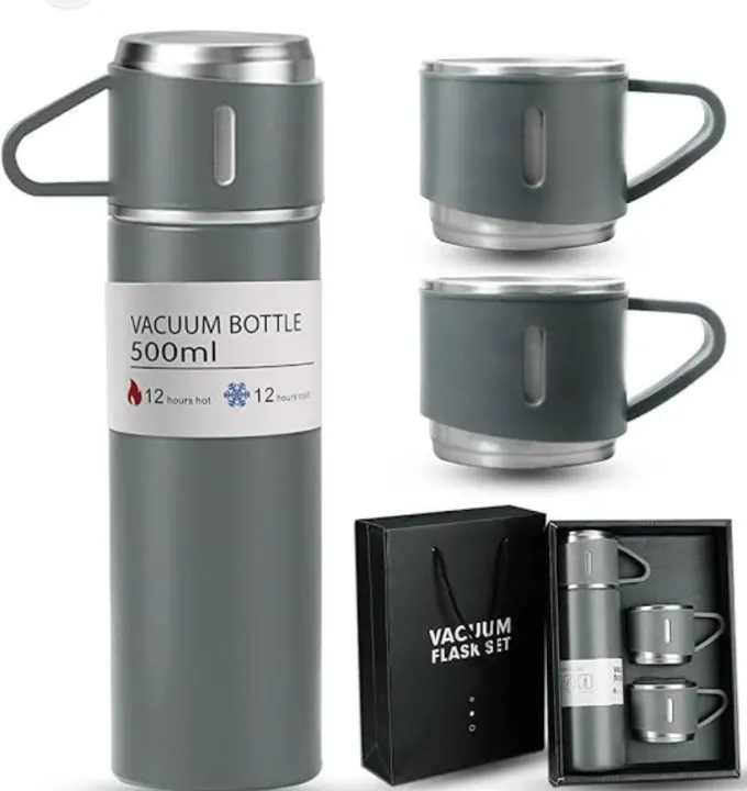 New Shape Vacuum Flask Bottle with 3 Cups and Gift Box