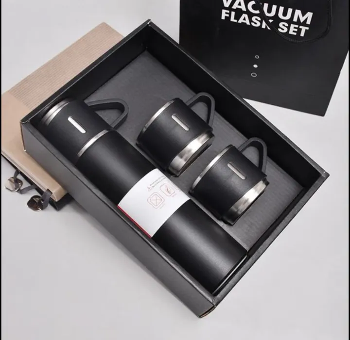 New Shape Vacuum Flask Bottle with 3 Cups and Gift Box