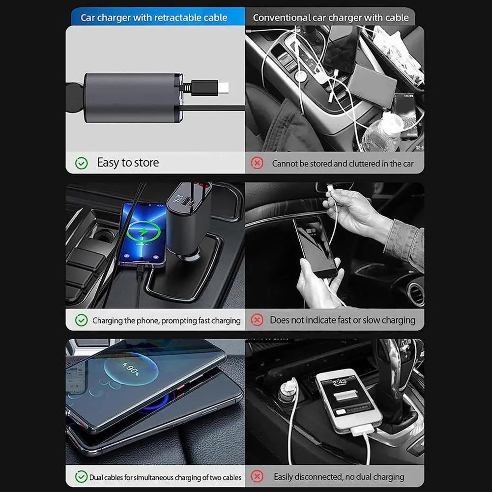 4 IN 1 Car Charger Retractable 66W+20W Super Fast Charging 1 Year Warranty
