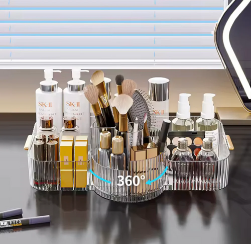 60° Rotating Luxury Makeup Organizer with Brush & Cosmetic Storage