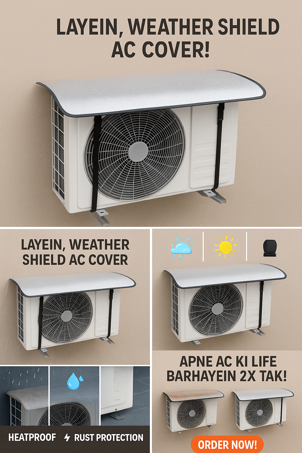 AC Outdoor Air Conditioner Protective Cover Window Air Conditioner Cover for Outside Units, Waterproof Window AC Unit Cover Sun Shade UV Defense, Snow, Ice, Frost, Leaf Guard