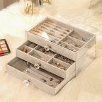 crylic velvet jewelry organizer with three drawers stackable display box