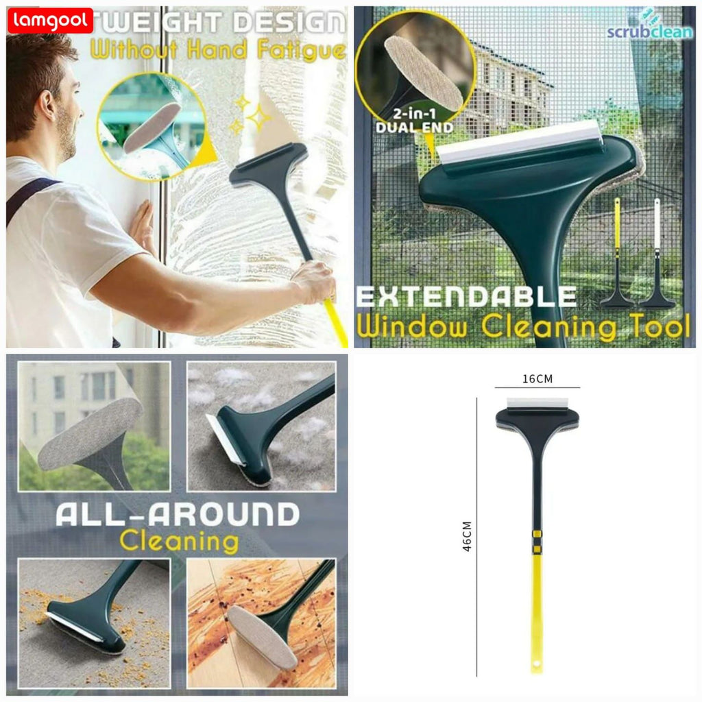 Multifunctional Screen Brush, 2-in-1 Window Cleaning Brush, Retractable Window Cleaning Tool Wet and Dry Glass Cleaning Brush