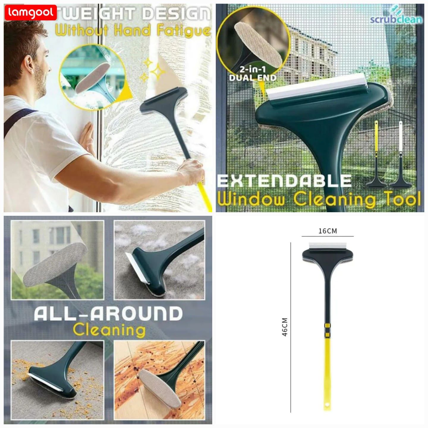 Multifunctional Screen Brush, 2-in-1 Window Cleaning Brush, Retractable Window Cleaning Tool Wet and Dry Glass Cleaning Brush