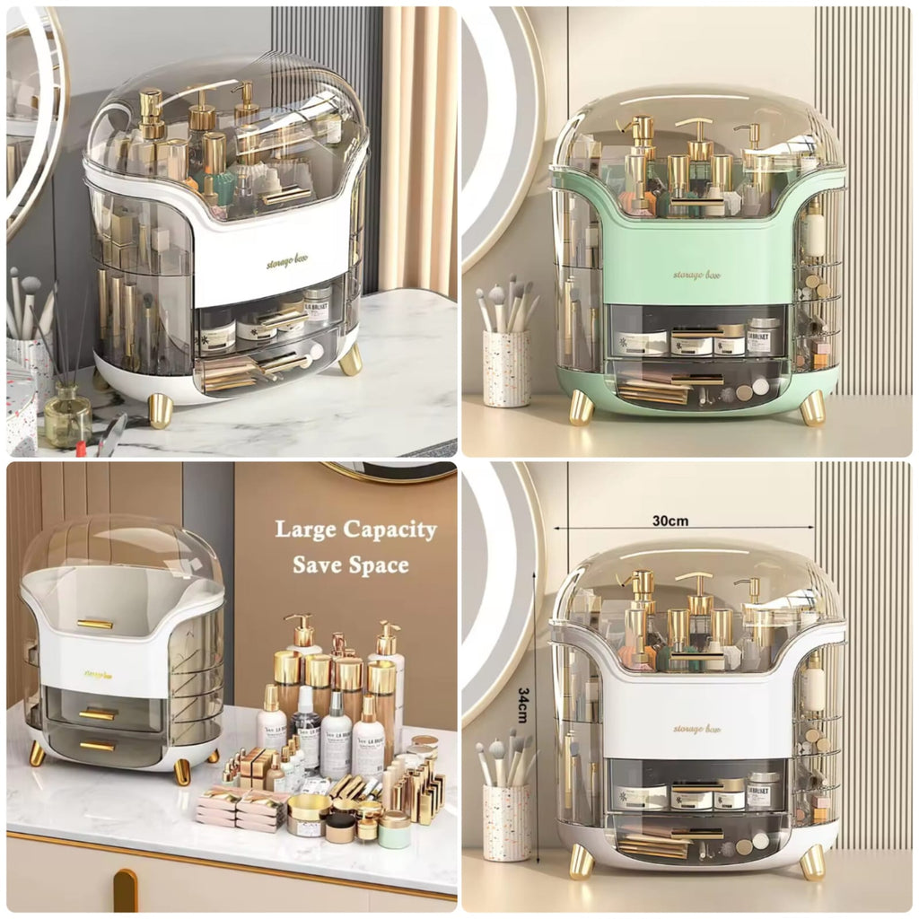 Luxury desktop cosmetic organizer, dustproof, waterproof makeup vanity storage box