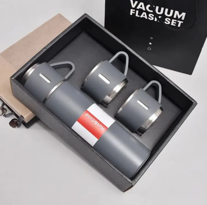 New Shape Vacuum Flask Bottle with 3 Cups and Gift Box