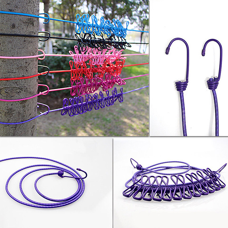 Portable Elastic Clothesline With 12 Clips