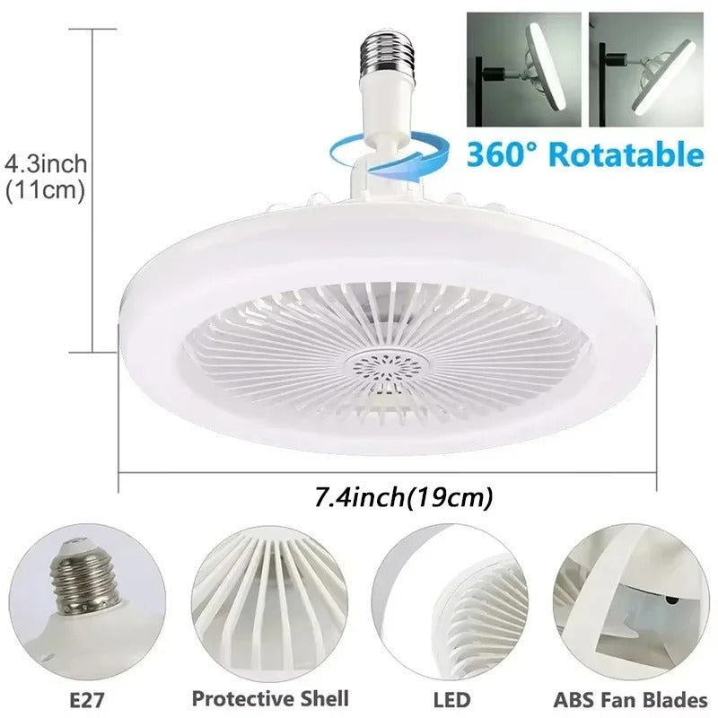 2-in-1 Ceiling Fan Light, 3-Speed Adjustable E27 Base, Infinitely Dimmable for Living Room, Bedroom, Study, LED Decorative Light