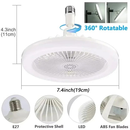 2-in-1 Ceiling Fan Light, 3-Speed Adjustable E27 Base, Infinitely Dimmable for Living Room, Bedroom, Study, LED Decorative Light