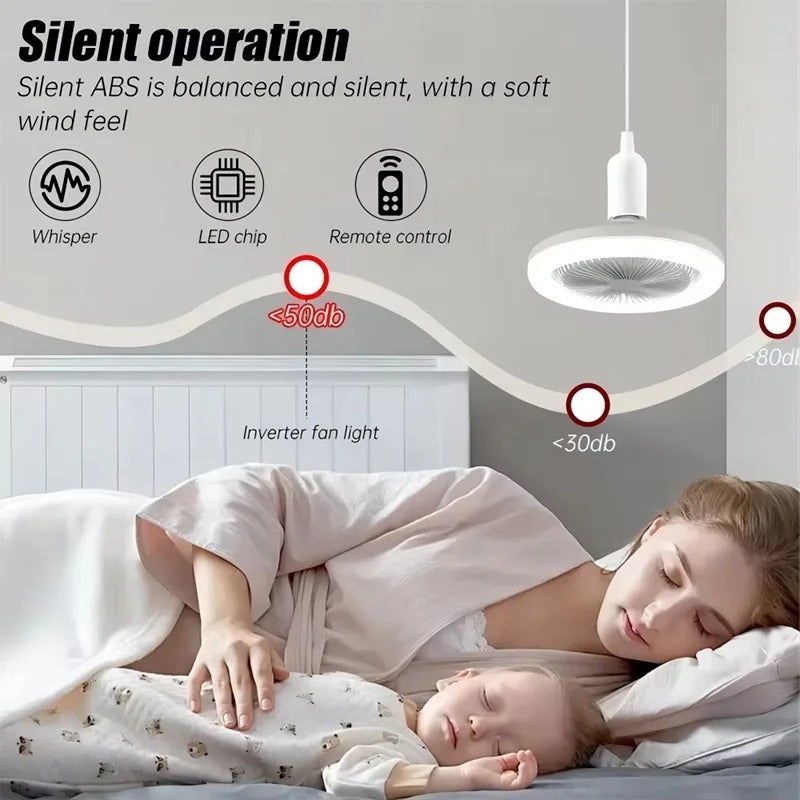 2-in-1 Ceiling Fan Light, 3-Speed Adjustable E27 Base, Infinitely Dimmable for Living Room, Bedroom, Study, LED Decorative Light
