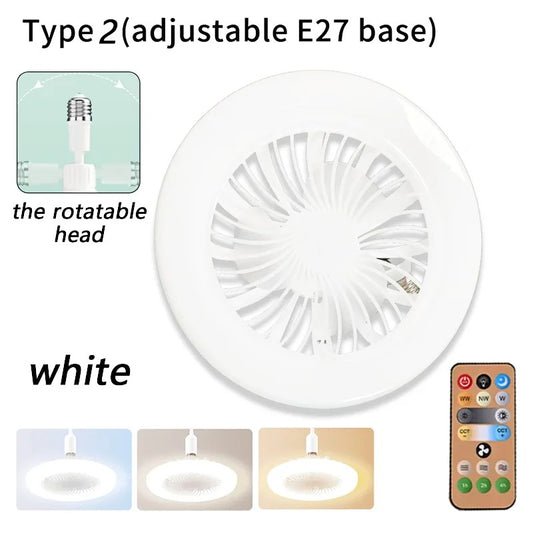 2-in-1 Ceiling Fan Light, 3-Speed Adjustable E27 Base, Infinitely Dimmable for Living Room, Bedroom, Study, LED Decorative Light