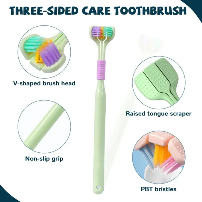 2 PCS Triple Sided Toothbrush Triple Head Wrap Household Soft Bristles Cleaning Daily Sensory Toothbrush