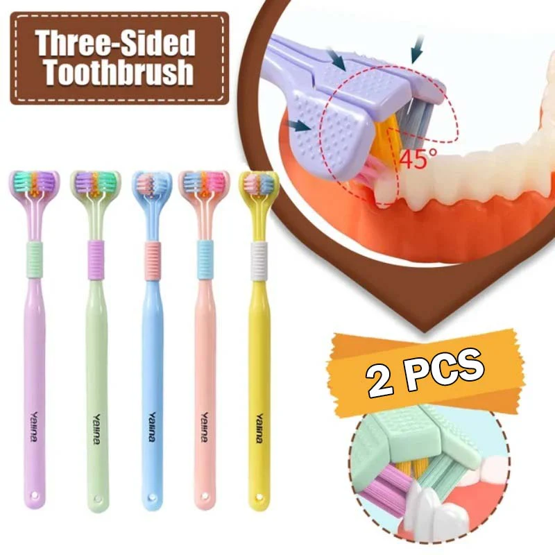 2 PCS Triple Sided Toothbrush Triple Head Wrap Household Soft Bristles Cleaning Daily Sensory Toothbrush